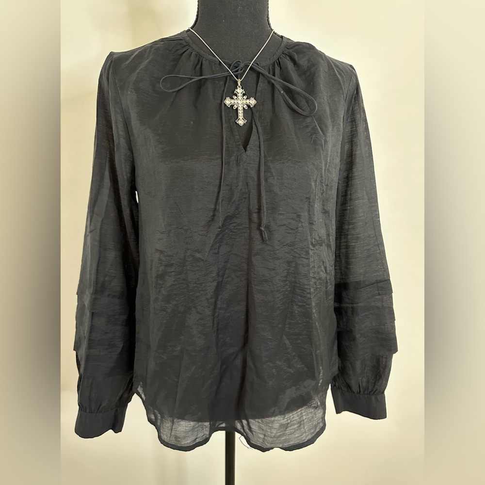 Express Sheer Elegant Black Pleated/Balloon Sleeve Top - Size S/P